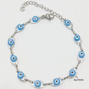 Turkish Evil Eye Chain Bracelet Blue and Silver